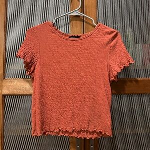 American Eagle Women’s Burnt Orange Lettuce Hem Ribbed Crop Top - size M